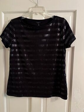 Talbots Black w/ sequin Line Design Top size Med